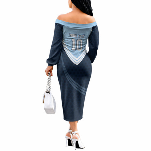 Personalized New South Wales Oztag Off The Shoulder Long Sleeve Dress Hexagon Texture Chevron Pattern Art