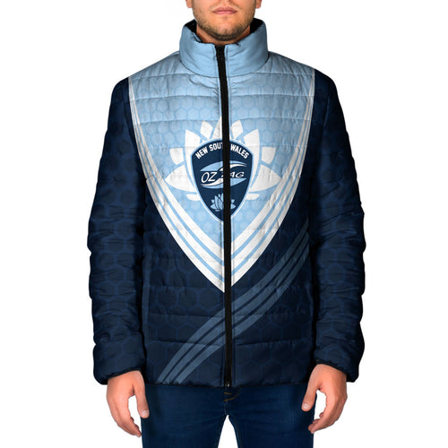 Personalized New South Wales Oztag Padded Jacket Hexagon Texture Chevron Pattern Art