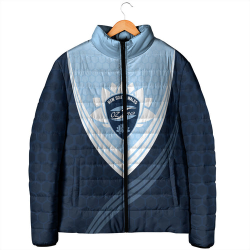 Personalized New South Wales Oztag Padded Jacket Hexagon Texture Chevron Pattern Art