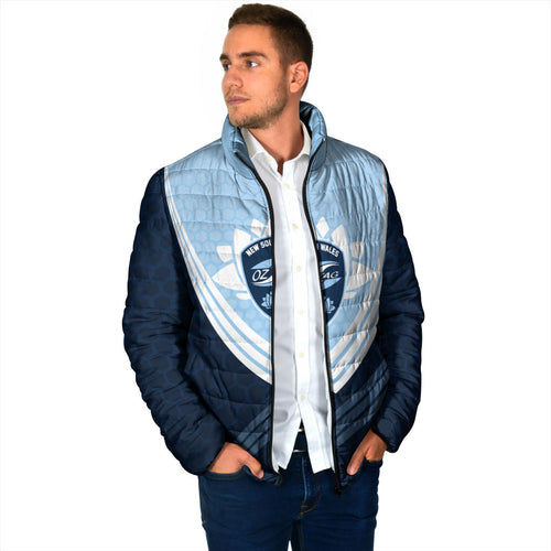 Personalized New South Wales Oztag Padded Jacket Hexagon Texture Chevron Pattern Art