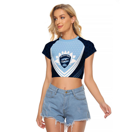 Personalized New South Wales Oztag Raglan Cropped T Shirt Hexagon Texture Chevron Pattern Art