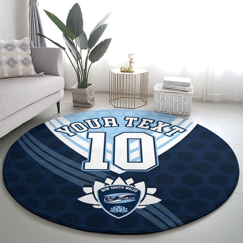 Personalized New South Wales Oztag Round Carpet Hexagon Texture Chevron Pattern Art