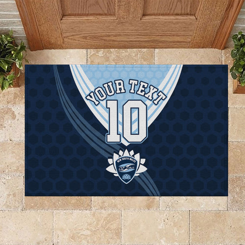 Personalized New South Wales Oztag Rubber Doormat Hexagon Texture Chevron Pattern Art