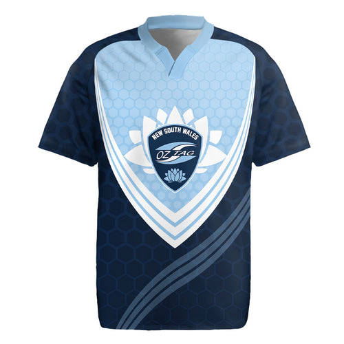Personalized New South Wales Oztag Rugby Jersey Hexagon Texture Chevron Pattern Art