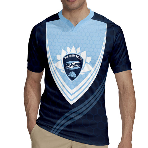 Personalized New South Wales Oztag Rugby Jersey Hexagon Texture Chevron Pattern Art