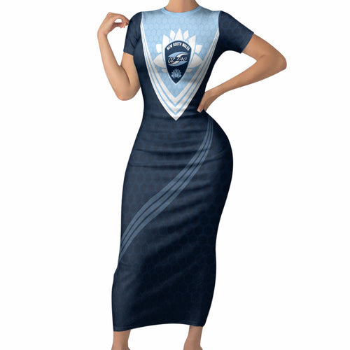Personalized New South Wales Oztag Short Sleeve Bodycon Dress Hexagon Texture Chevron Pattern Art