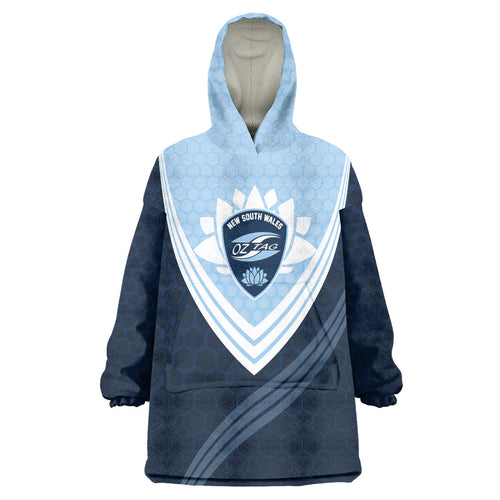 Personalized New South Wales Oztag Wearable Blanket Hoodie Hexagon Texture Chevron Pattern Art