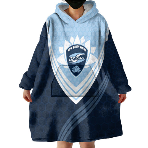 Personalized New South Wales Oztag Wearable Blanket Hoodie Hexagon Texture Chevron Pattern Art