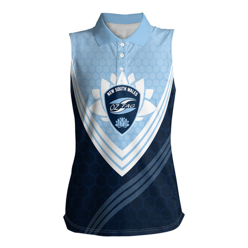 Personalized New South Wales Oztag Women Sleeveless Polo Shirt Hexagon Texture Chevron Pattern Art