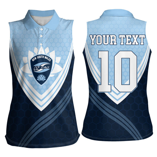 Personalized New South Wales Oztag Women Sleeveless Polo Shirt Hexagon Texture Chevron Pattern Art