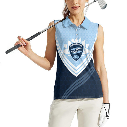 Personalized New South Wales Oztag Women Sleeveless Polo Shirt Hexagon Texture Chevron Pattern Art
