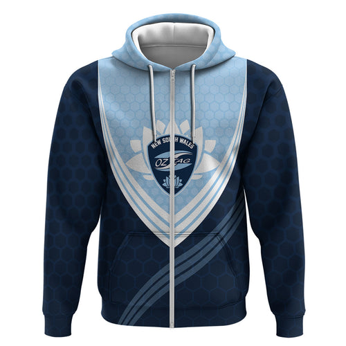 Personalized New South Wales Oztag Zip Hoodie Hexagon Texture Chevron Pattern Art