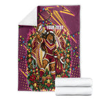 Personalized Brisbane Broncos Rugby Christmas Blanket Holiday Mascot Graphic Art Festive Lights Bow