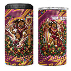 Personalized Brisbane Broncos Rugby Christmas 4 in 1 Can Cooler Tumbler Holiday Mascot Graphic Art Festive Lights Bow