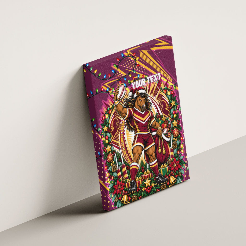 Personalized Brisbane Broncos Rugby Christmas Canvas Wall Art Holiday Mascot Graphic Art Festive Lights Bow