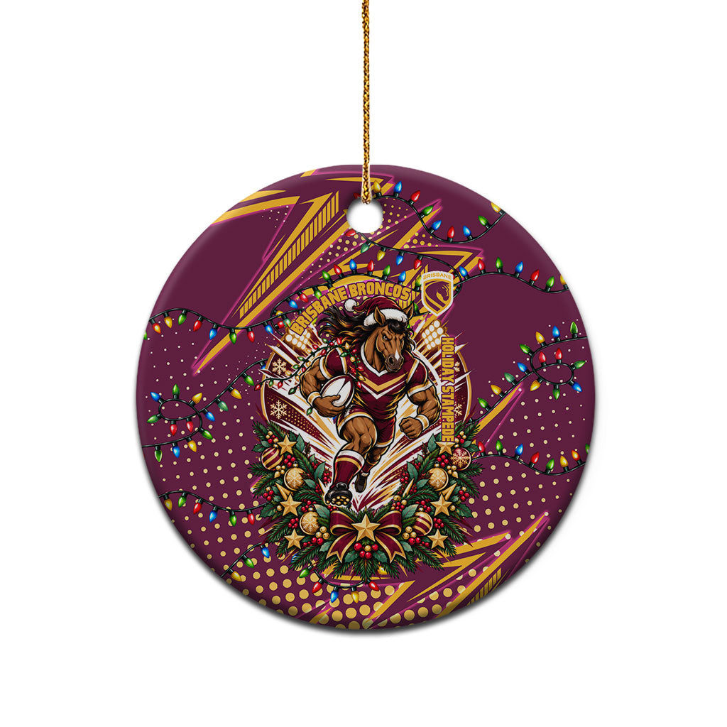 Brisbane Broncos Rugby Christmas Ceramic Ornament Holiday Mascot Graphic Art Festive Lights Bow