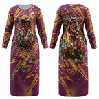 Personalized Brisbane Broncos Rugby Christmas Couples Matching Long Sleeve Bodycon Dress and Long Sleeve Button Shirt Holiday Mascot Graphic Art Festive Lights Bow