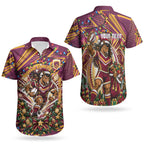 Personalized Brisbane Broncos Rugby Christmas Couples Matching Mermaid Dress and Hawaiian Shirt Holiday Mascot Graphic Art Festive Lights Bow