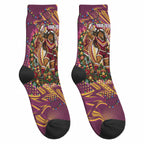 Personalized Brisbane Broncos Rugby Christmas Crew Socks Holiday Mascot Graphic Art Festive Lights Bow