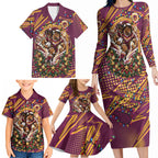 Personalized Brisbane Broncos Rugby Christmas Family Matching Long Sleeve Bodycon Dress and Hawaiian Shirt Holiday Mascot Graphic Art Festive Lights Bow