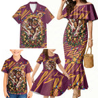 Personalized Brisbane Broncos Rugby Christmas Family Matching Mermaid Dress and Hawaiian Shirt Holiday Mascot Graphic Art Festive Lights Bow