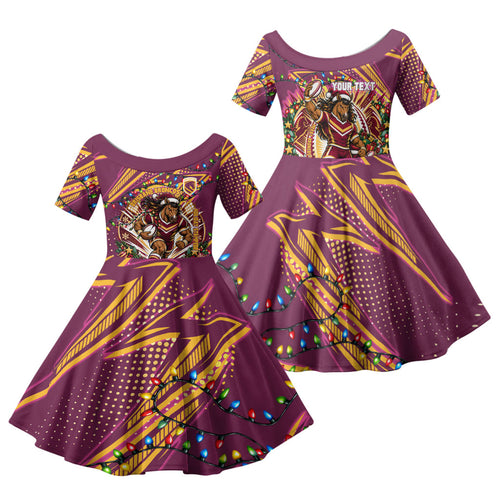 Personalized Brisbane Broncos Rugby Christmas Family Matching Mermaid Dress and Hawaiian Shirt Holiday Mascot Graphic Art Festive Lights Bow