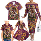 Personalized Brisbane Broncos Rugby Christmas Family Matching Off The Shoulder Long Sleeve Dress and Hawaiian Shirt Holiday Mascot Graphic Art Festive Lights Bow
