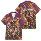 Personalized Brisbane Broncos Rugby Christmas Family Matching Off Shoulder Short Dress and Hawaiian Shirt Holiday Mascot Graphic Art Festive Lights Bow