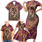 Personalized Brisbane Broncos Rugby Christmas Family Matching Short Sleeve Bodycon Dress and Hawaiian Shirt Holiday Mascot Graphic Art Festive Lights Bow