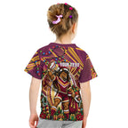 Personalized Brisbane Broncos Rugby Christmas Kid T Shirt Holiday Mascot Graphic Art Festive Lights Bow