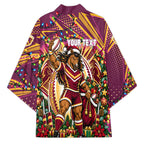 Personalized Brisbane Broncos Rugby Christmas Kimono Holiday Mascot Graphic Art Festive Lights Bow