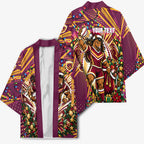 Personalized Brisbane Broncos Rugby Christmas Kimono Holiday Mascot Graphic Art Festive Lights Bow