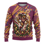Personalized Brisbane Broncos Rugby Christmas Ugly Christmas Sweater Holiday Mascot Graphic Art Festive Lights Bow