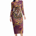 Personalized Brisbane Broncos Rugby Christmas Long Sleeve Bodycon Dress Holiday Mascot Graphic Art Festive Lights Bow