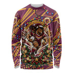 Personalized Brisbane Broncos Rugby Christmas Long Sleeve Shirt Holiday Mascot Graphic Art Festive Lights Bow