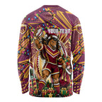 Personalized Brisbane Broncos Rugby Christmas Long Sleeve Shirt Holiday Mascot Graphic Art Festive Lights Bow