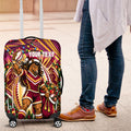 Personalized Brisbane Broncos Rugby Christmas Luggage Cover Holiday Mascot Graphic Art Festive Lights Bow