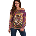 Personalized Brisbane Broncos Rugby Christmas Off Shoulder Sweater Holiday Mascot Graphic Art Festive Lights Bow