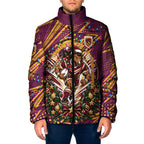 Personalized Brisbane Broncos Rugby Christmas Padded Jacket Holiday Mascot Graphic Art Festive Lights Bow