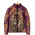 Personalized Brisbane Broncos Rugby Christmas Padded Jacket Holiday Mascot Graphic Art Festive Lights Bow