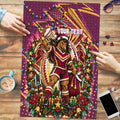 Personalized Brisbane Broncos Rugby Christmas Puzzle Holiday Mascot Graphic Art Festive Lights Bow
