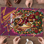 Personalized Brisbane Broncos Rugby Christmas Puzzle Holiday Mascot Graphic Art Festive Lights Bow