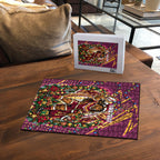 Personalized Brisbane Broncos Rugby Christmas Puzzle Holiday Mascot Graphic Art Festive Lights Bow