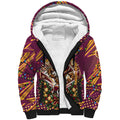 Personalized Brisbane Broncos Rugby Christmas Sherpa Hoodie Holiday Mascot Graphic Art Festive Lights Bow