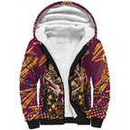Personalized Brisbane Broncos Rugby Christmas Sherpa Hoodie Holiday Mascot Graphic Art Festive Lights Bow