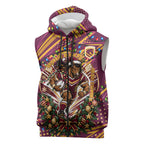 Personalized Brisbane Broncos Rugby Christmas Sleeveless Zip Hoodie Holiday Mascot Graphic Art Festive Lights Bow