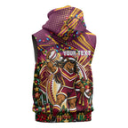 Personalized Brisbane Broncos Rugby Christmas Sleeveless Zip Hoodie Holiday Mascot Graphic Art Festive Lights Bow