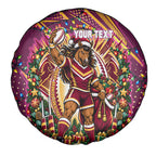 Personalized Brisbane Broncos Rugby Christmas Spare Tire Cover Holiday Mascot Graphic Art Festive Lights Bow