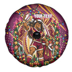 Personalized Brisbane Broncos Rugby Christmas Spare Tire Cover Holiday Mascot Graphic Art Festive Lights Bow