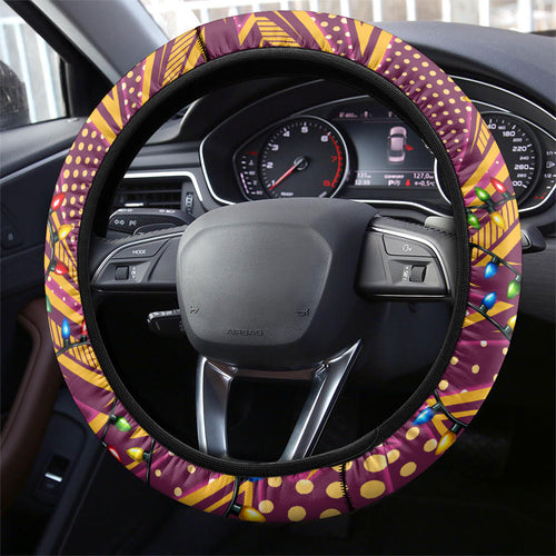 Brisbane Broncos Rugby Christmas Steering Wheel Cover Holiday Mascot Graphic Art Festive Lights Bow